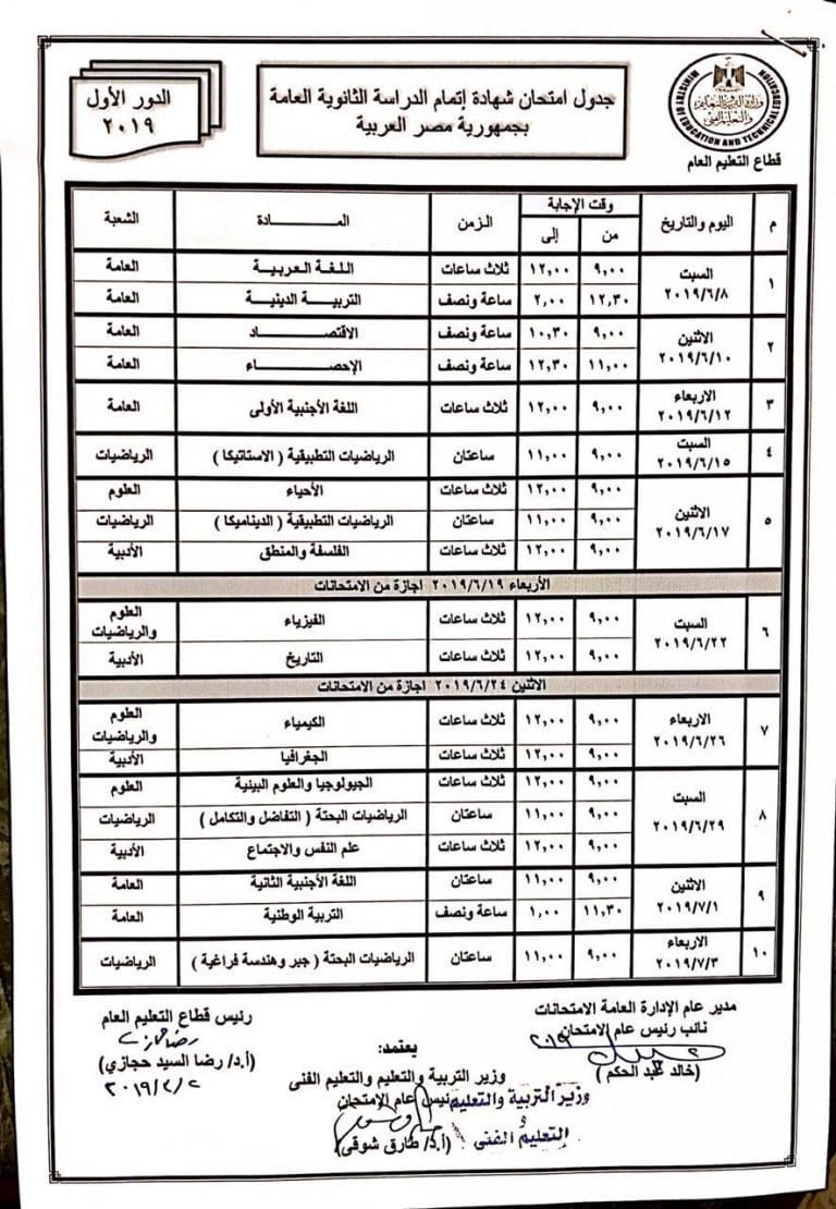 أرقام جلوس الثانوية العامة 2019 بالرقم القومي .. المرحلة ...