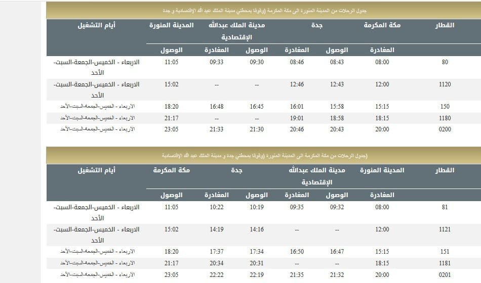 مواعيد رحلات القطار